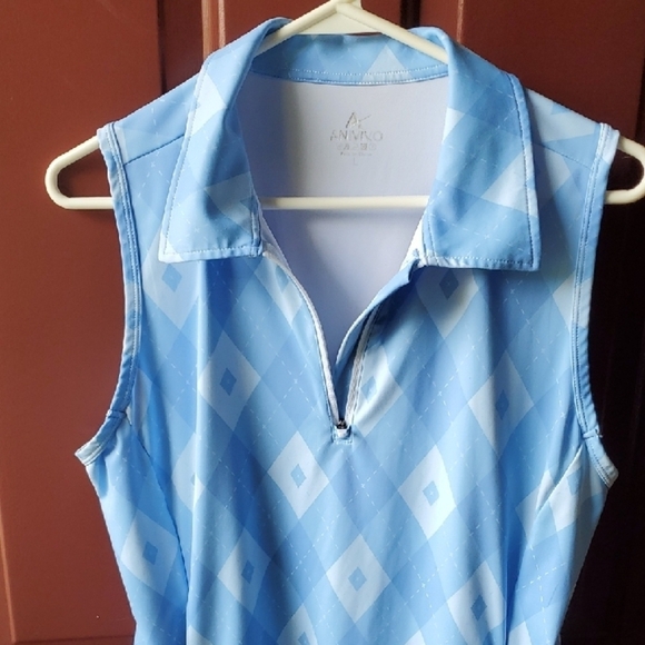 Anivivo Argyle Light Blue Sleeveless Jersey Tennis Top - Picture 4 of 9
